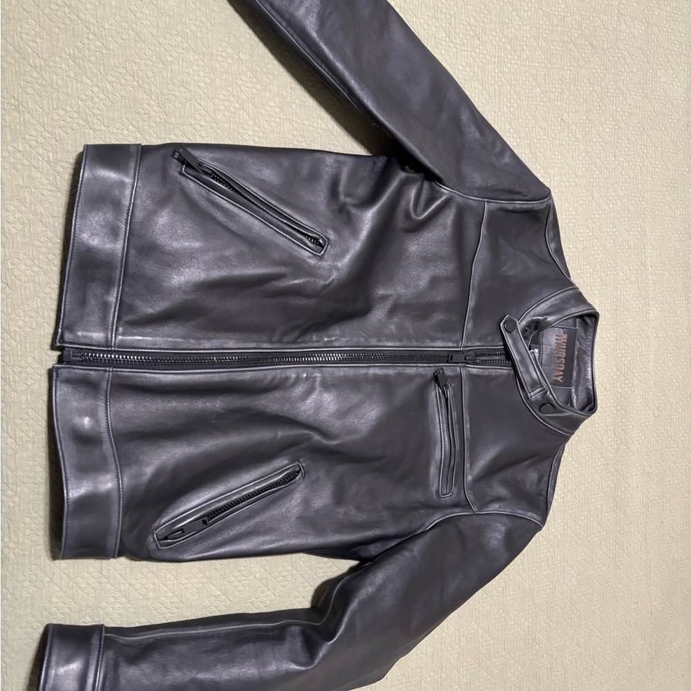Thursday Boot Company Men's Dark Gray Leather Jacket in Slim M
